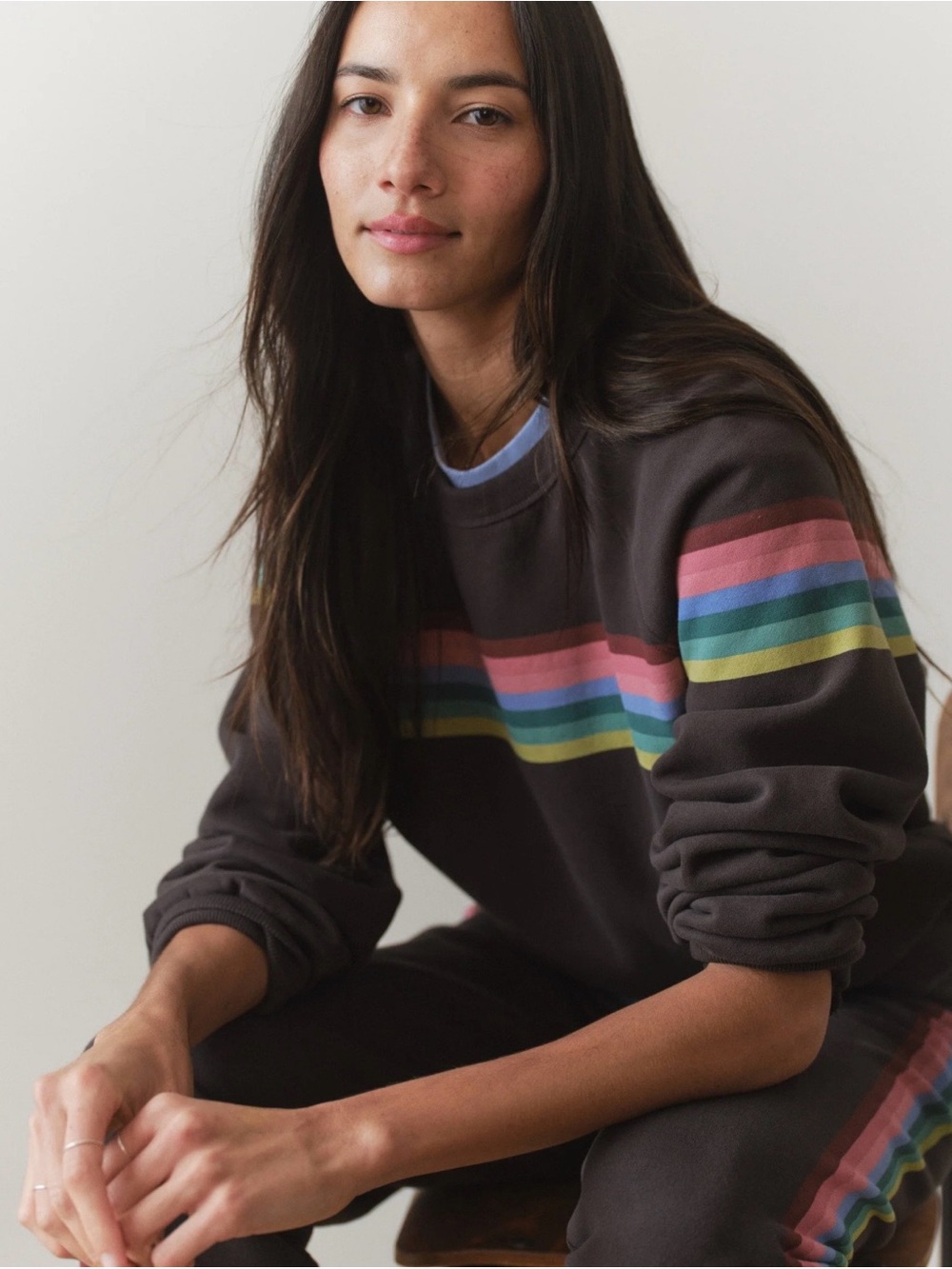 Marine Layer Cloud 9 Anytime Sweatshirt Medium Rainbow Stripe Charcoal